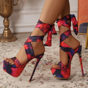 Sandales rouges glamour à plateforme, talon 16 cm