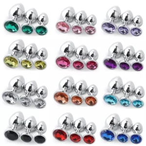 Plug anal en acier inoxydable, base bijou à strass, 3 tailles
