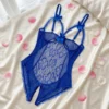 Body en dentelle et maille transparente, entrejambe ouvert, nœuds satinés