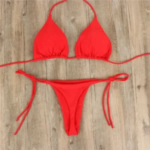 Bikini brésilien triangle à nouer, bas string, liens latéraux